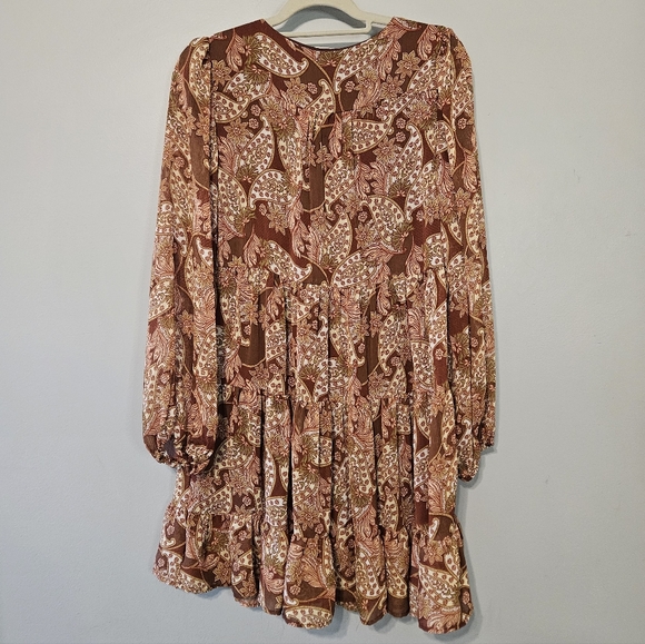 mittoshop Brown Paisley Tiered Long-Sleeve Dress - Picture 3 of 5